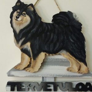 Suomenlapinkoira musta ruskein merkein tervetuloakyltti